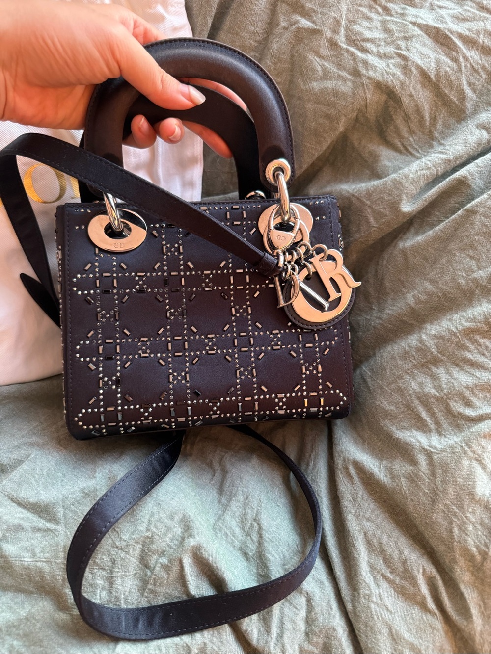 Dior Dark Navy Satin Crystal Lady Dior Mini - Picture 9 of 16